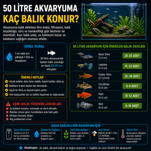 50 Litre Akvaryuma Kaç Balık Konur?