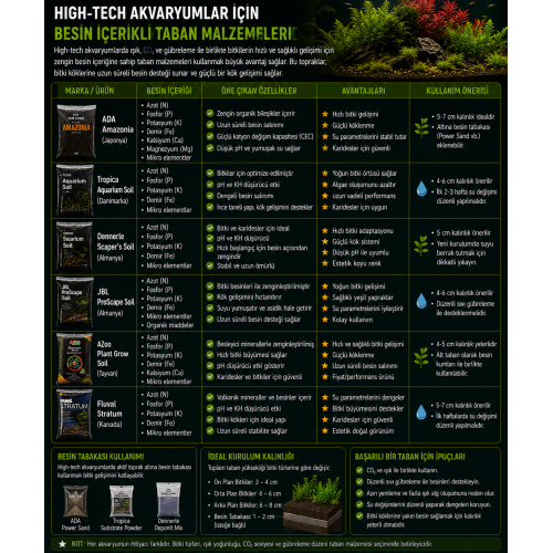 High-Tech Akvaryumlar için Besin İçerikli Taban Malzemeleri